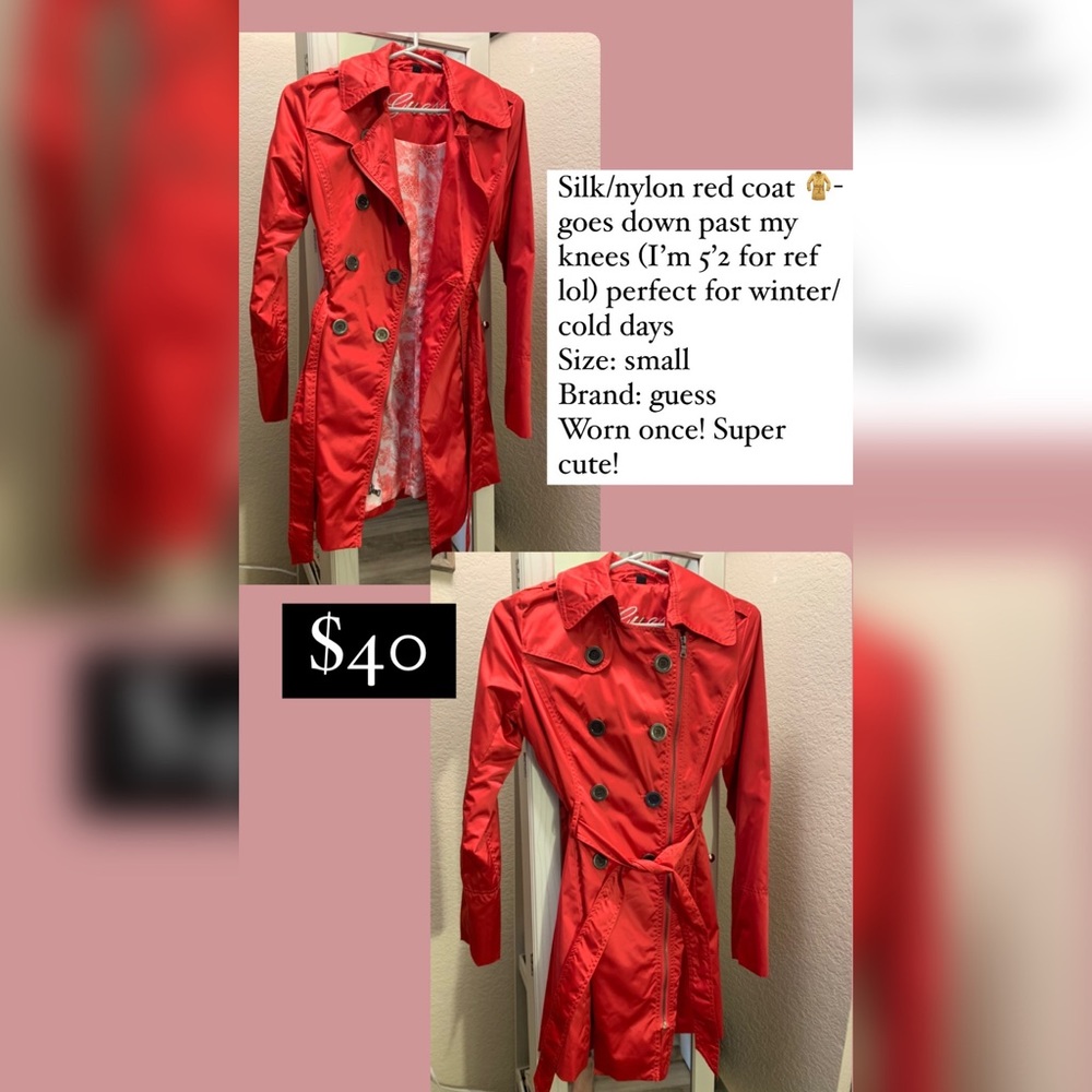 Red silk/nylon outer ware coat